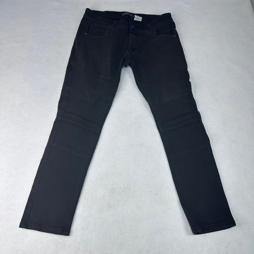 Sacred Crown Moto Jeans‎ Mens 34 Black Excellent Ribbed Paneled Slim Fit Pants